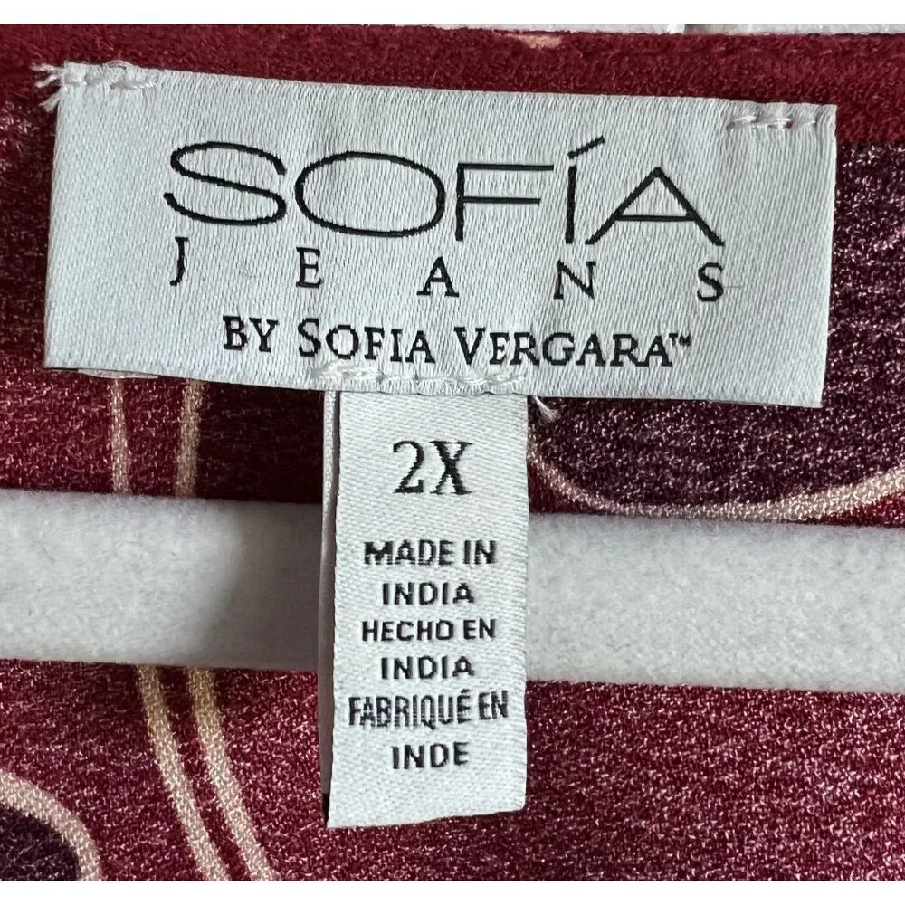 Sofía Jeans By Sofía Vergara Womens 2X Burgundy Viscose Floral Blouse Smocking - Picture 5 of 7